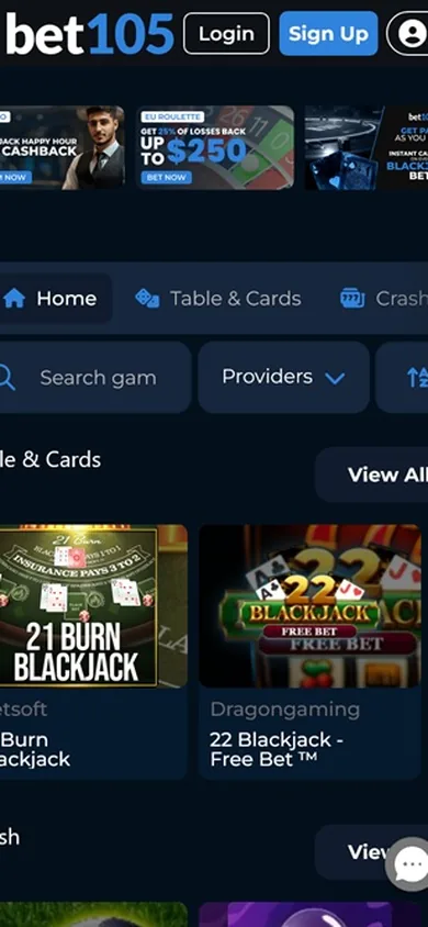 Mobile view of Bet105