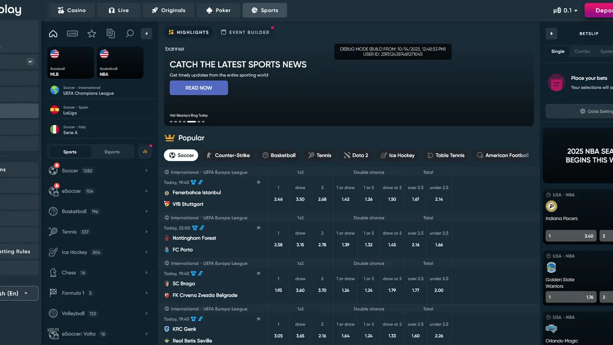 Screenshot of Betplay homepage