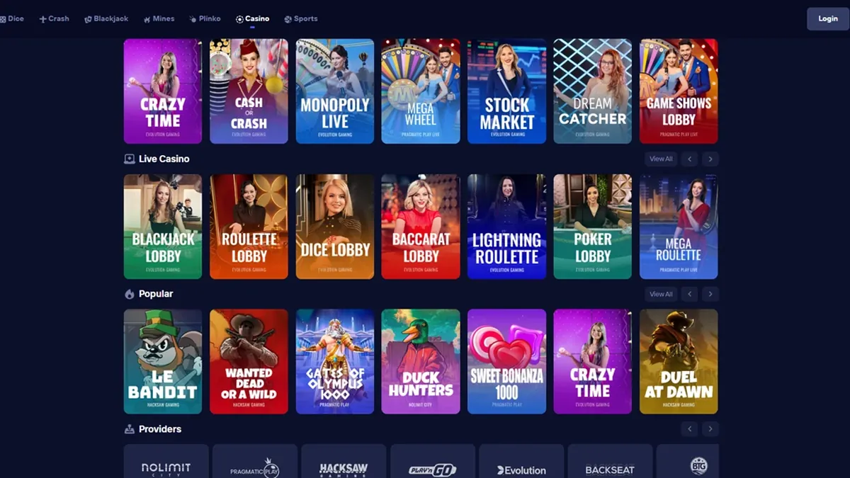 Screenshot of Duel homepage