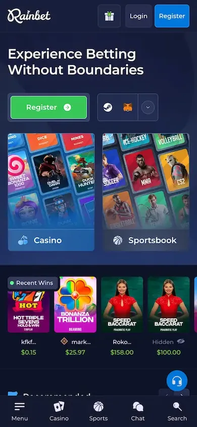 Mobile view of Rainbet